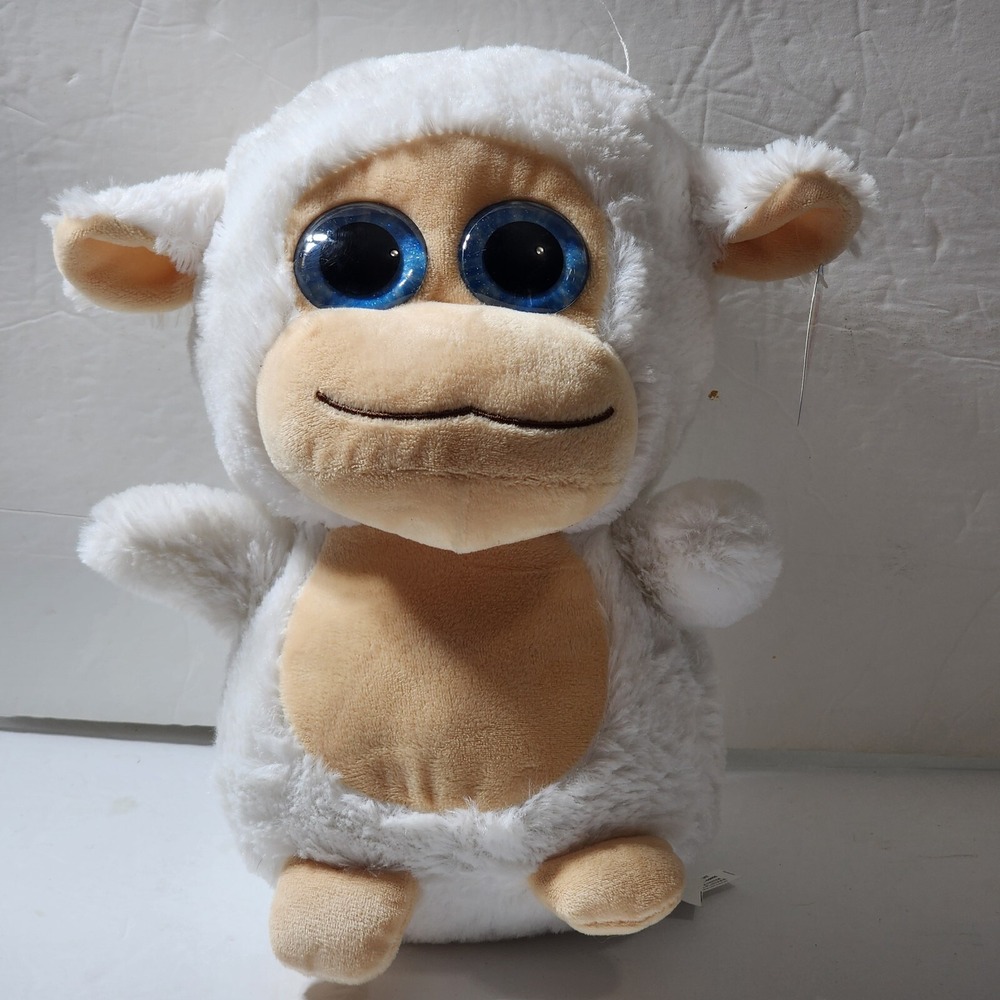 Nanco White & Brown LAMB Sheep Plush Stuffed Animal Soft Large Glitter Eyes 10"